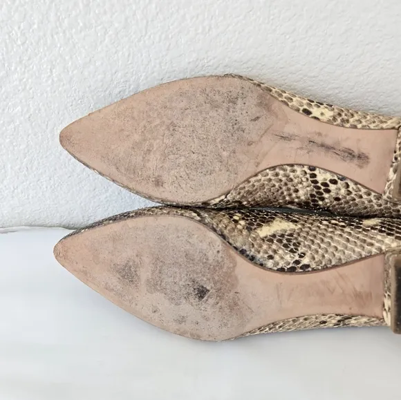 Stuart Weitzman Biege Brown Snakeskin Leather Flats Point Toe Shoes Size 8.5