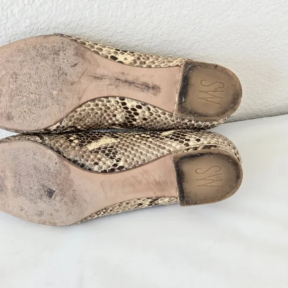 Stuart Weitzman Biege Brown Snakeskin Leather Flats Point Toe Shoes Size 8.5
