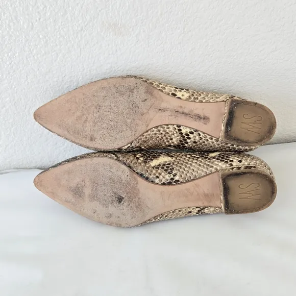Stuart Weitzman Biege Brown Snakeskin Leather Flats Point Toe Shoes Size 8.5