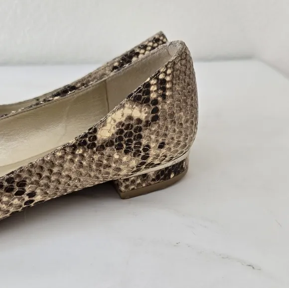 Stuart Weitzman Biege Brown Snakeskin Leather Flats Point Toe Shoes Size 8.5