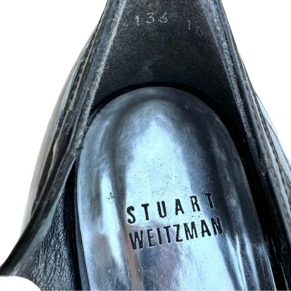 Stuart Weitzman Black Patent Sandals Leather Cut Out Cork Wedges Women’s