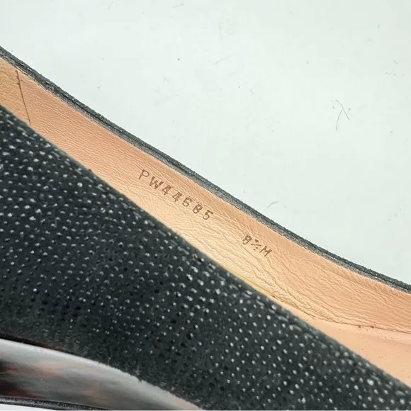 Stuart Weitzman black textured pointed toe wedges tortoise shell heel 8.5