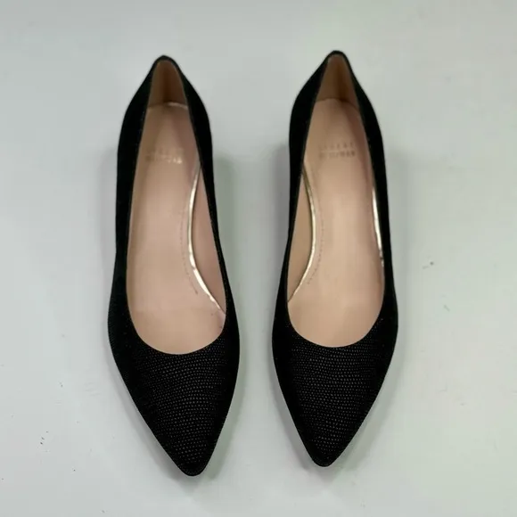 Stuart Weitzman black textured pointed toe wedges tortoise shell heel 8.5