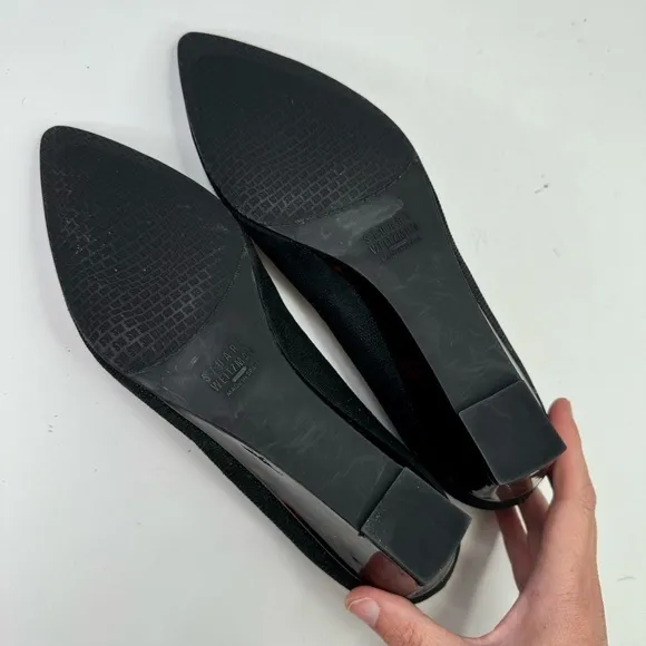 Stuart Weitzman black textured pointed toe wedges tortoise shell heel 8.5