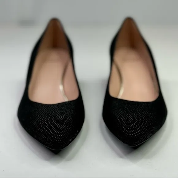 Stuart Weitzman black textured pointed toe wedges tortoise shell heel 8.5