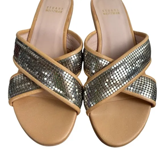 Stuart Weitzman Chain Maille Platform Slide Sandal Wedges Size 6 Medium NW 85095