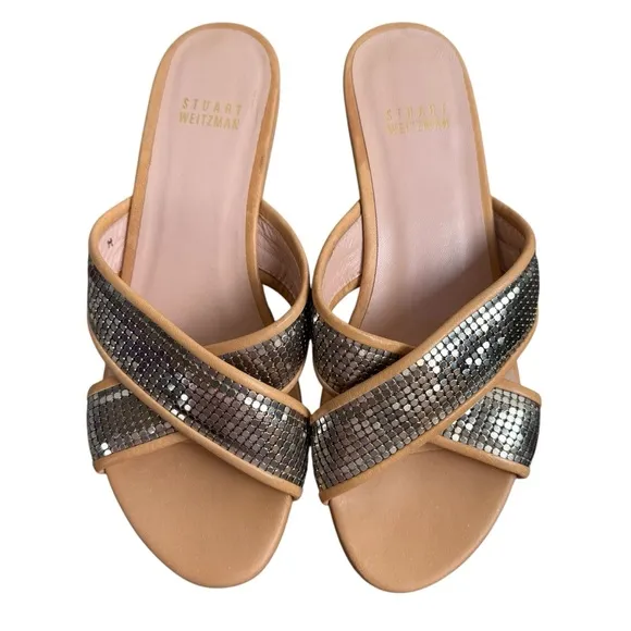 Stuart Weitzman Chain Maille Platform Slide Sandal Wedges Size 6 Medium NW 85095