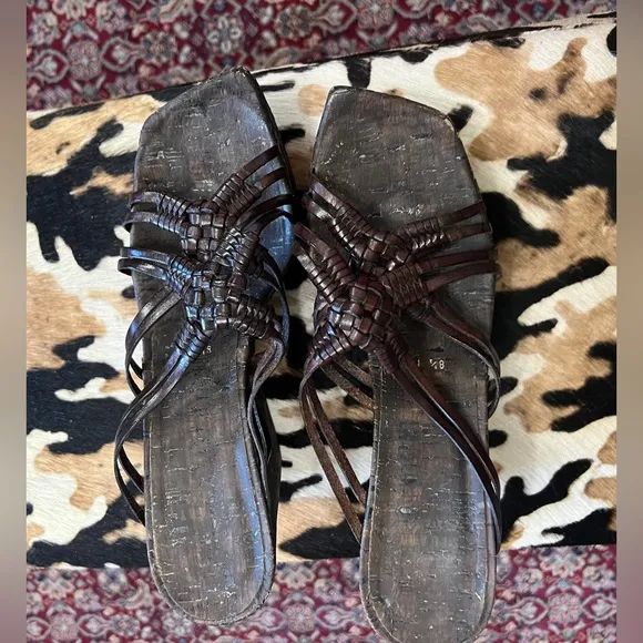 Stuart Weitzman ~ Dark Brown Cork and Leather Wedges