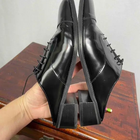 STUART WEITZMAN Designer Black Leather Womens Lace Up Oxford Mules Size 8 1/2