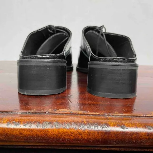 STUART WEITZMAN Designer Black Leather Womens Lace Up Oxford Mules Size 8 1/2
