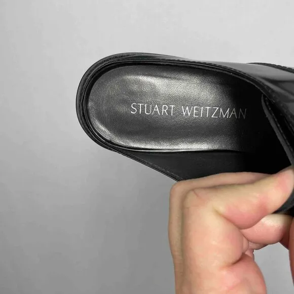 STUART WEITZMAN Designer Black Leather Womens Lace Up Oxford Mules Size 8 1/2