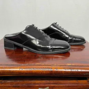 STUART WEITZMAN Designer Black Leather Womens Lace Up Oxford Mules Size 8 1/2
