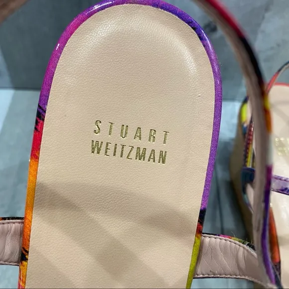 STUART WEITZMAN Diverge Patent Watercolor Platform Wedges Size 7.5