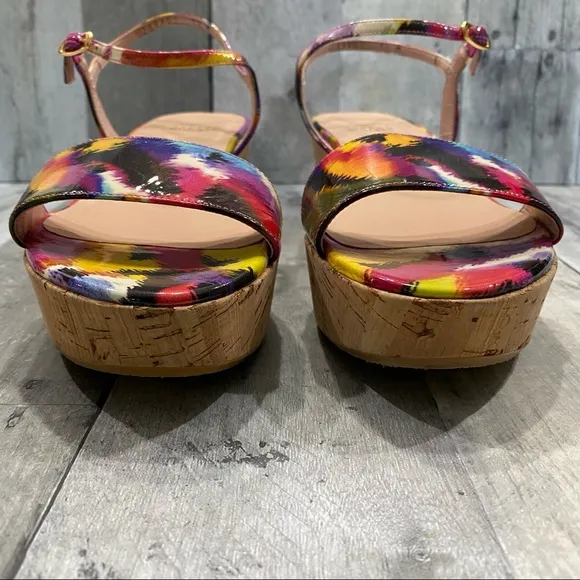 STUART WEITZMAN Diverge Patent Watercolor Platform Wedges Size 7.5