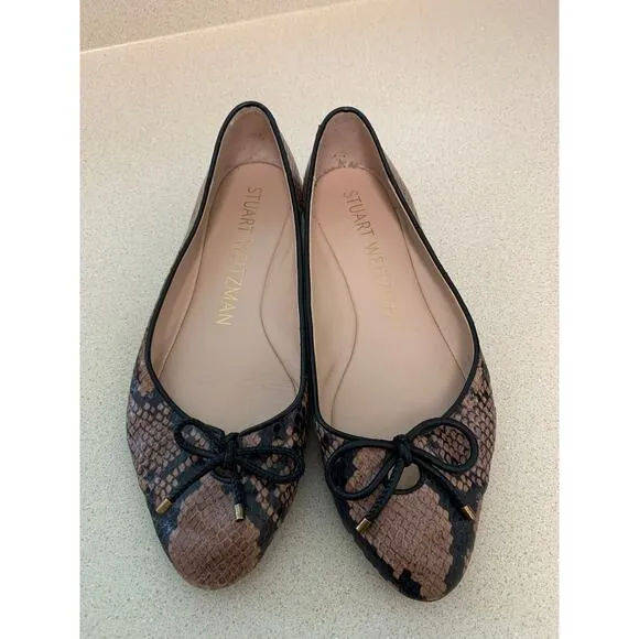 Stuart Weitzman Gabby Ballet Flats Leather Snakeskin Round Toe Size 6