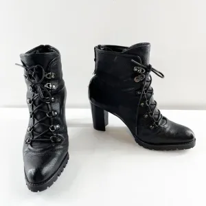 Stuart Weitzman Heeled Leather Ankle Combat Boots Booties Black 7.5