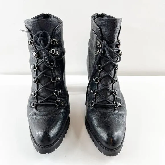 Stuart Weitzman Heeled Leather Ankle Combat Boots Booties Black 7.5