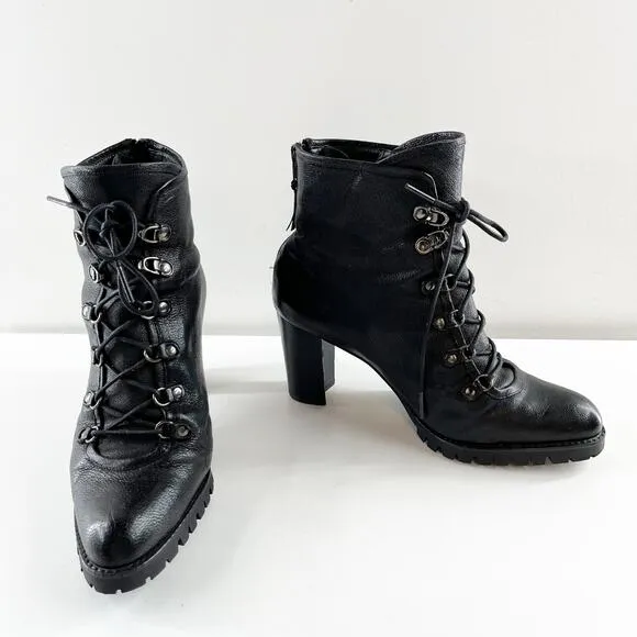 Stuart Weitzman Heeled Leather Ankle Combat Boots Booties Black 7.5