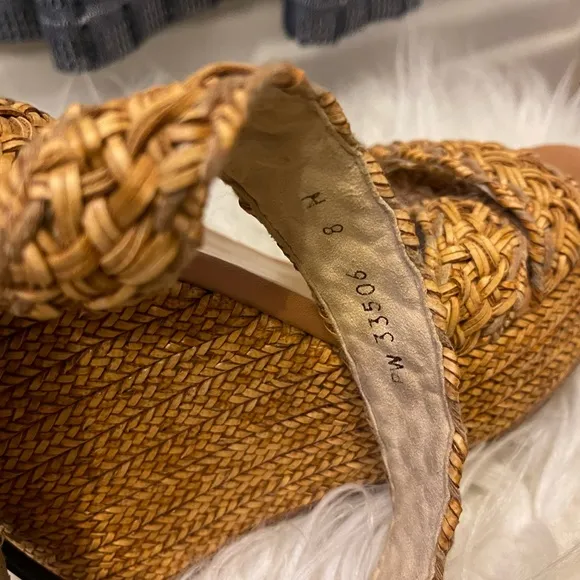 Stuart Weitzman Leather &amp; Raffia Braided Wedge Platform Ankle Wrap Sandals
