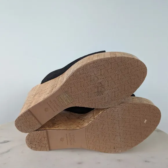 Stuart Weitzman Margarite Black Suede Cork Wedges