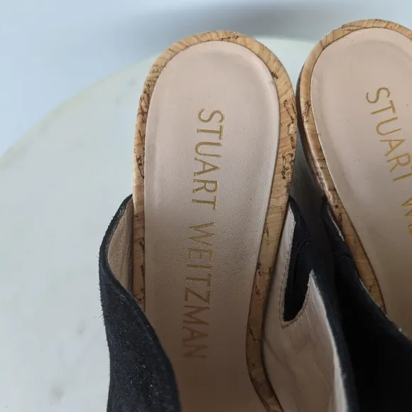 Stuart Weitzman Margarite Black Suede Cork Wedges