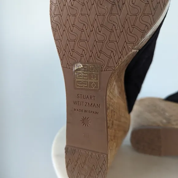 Stuart Weitzman Margarite Black Suede Cork Wedges