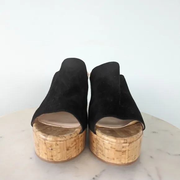 Stuart Weitzman Margarite Black Suede Cork Wedges