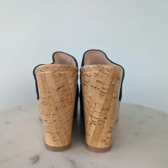 Stuart Weitzman Margarite Black Suede Cork Wedges