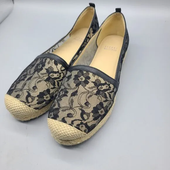 STUART WEITZMAN Meshuga Lace Mesh Espadrille Black Floral Flats Sz 8 Excellent
