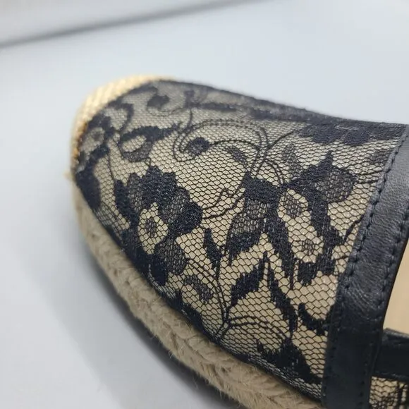 STUART WEITZMAN Meshuga Lace Mesh Espadrille Black Floral Flats Sz 8 Excellent