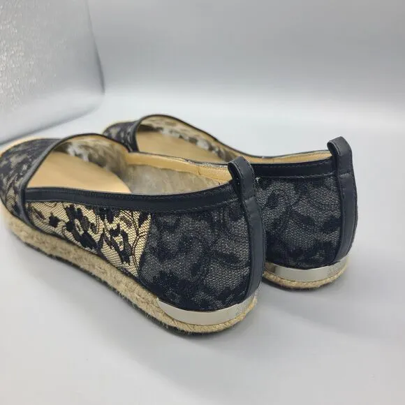 STUART WEITZMAN Meshuga Lace Mesh Espadrille Black Floral Flats Sz 8 Excellent