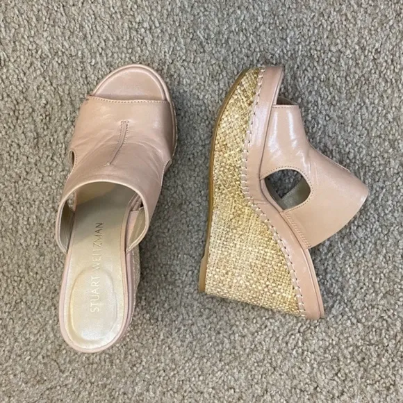 Stuart Weitzman Nude Platform Leather Wedges Size 7