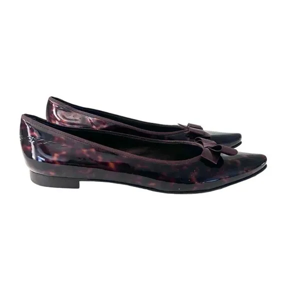 Stuart Weitzman Patent Leather Pointed Toe Tortoise Flats with bow 10 narrow