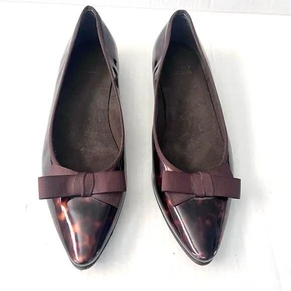 Stuart Weitzman Patent Leather Pointed Toe Tortoise Flats with bow 10 narrow