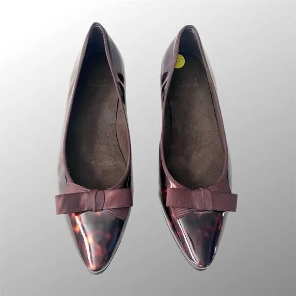 Stuart Weitzman Patent Leather Pointed Toe Tortoise Flats with bow 10 narrow