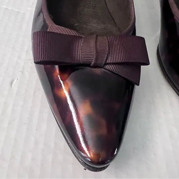 Stuart Weitzman Patent Leather Pointed Toe Tortoise Flats with bow 10 narrow