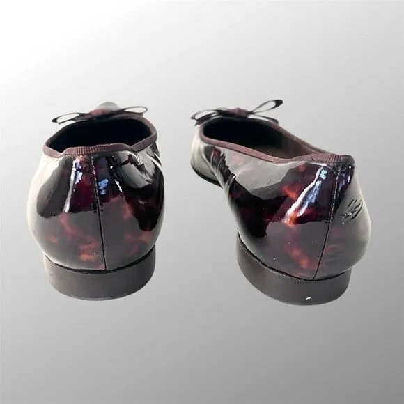 Stuart Weitzman Patent Leather Pointed Toe Tortoise Flats with bow 10 narrow