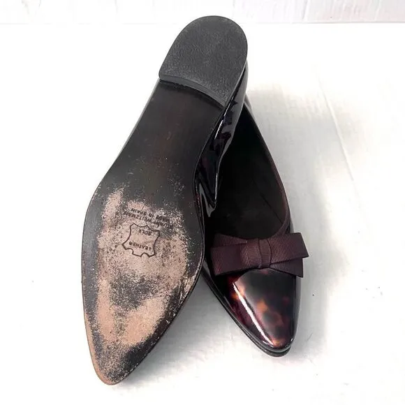 Stuart Weitzman Patent Leather Pointed Toe Tortoise Flats with bow 10 narrow