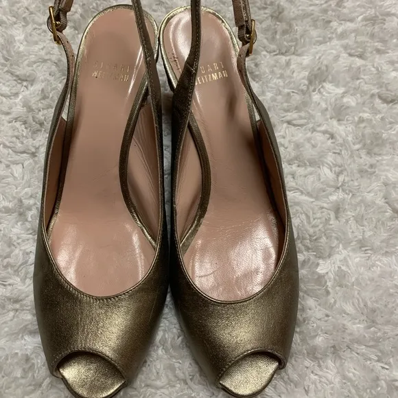 STUART WEITZMAN SLING BACK PEEP TOE WEDGES