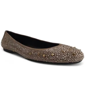 STUART WEITZMAN Studded Gold Silver Ballet Flats Jewelled Taupe Tan Gray 8.5