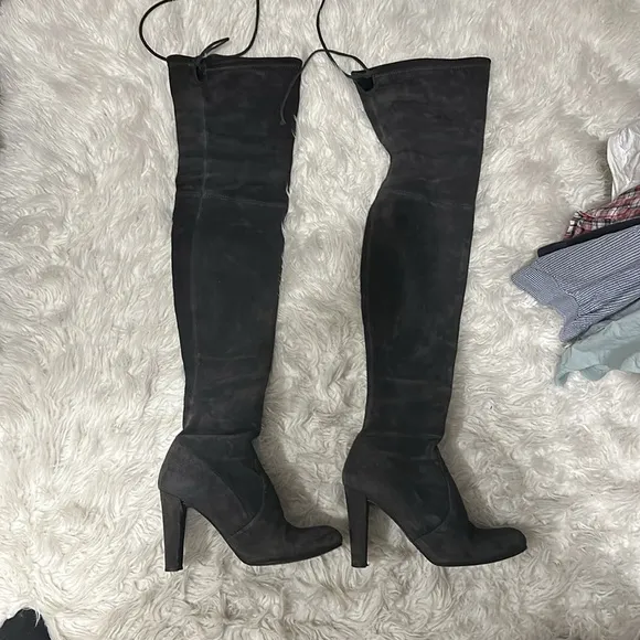 Stuart Weitzman Suede Lace Up Over the Knee Heel Boots
