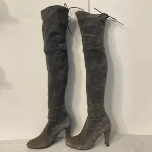 Stuart Weitzman Suede Lace Up Over the Knee Heel Boots