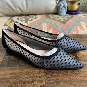 Stuart Weitzman TASHA $450 Black Mesh/Suede Flats US6.5