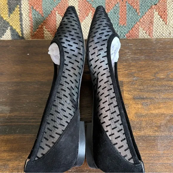 Stuart Weitzman TASHA $450 Black Mesh/Suede Flats US6.5