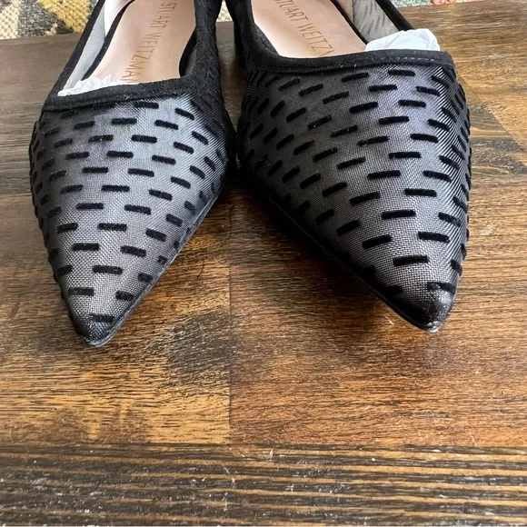 Stuart Weitzman TASHA $450 Black Mesh/Suede Flats US6.5
