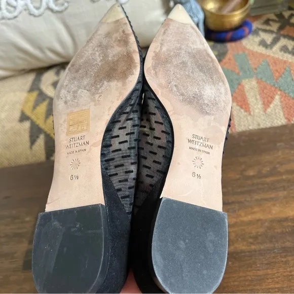 Stuart Weitzman TASHA $450 Black Mesh/Suede Flats US6.5