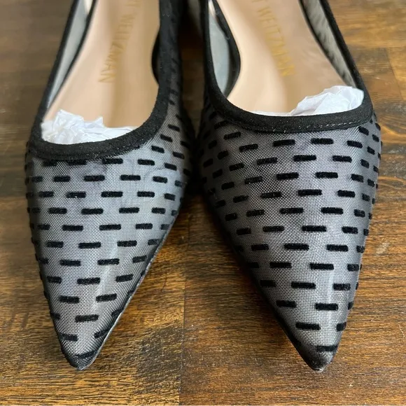 Stuart Weitzman TASHA $450 Black Mesh/Suede Flats US6.5