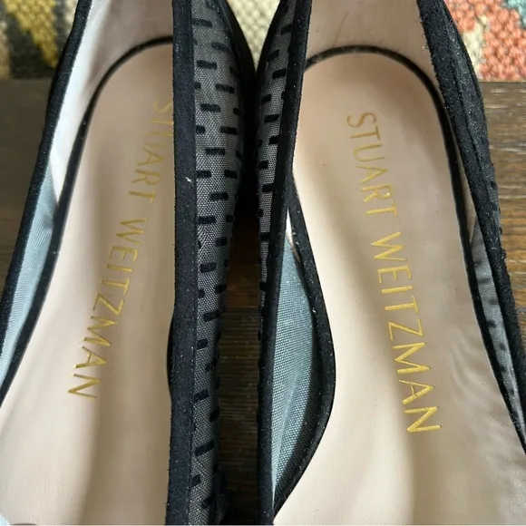 Stuart Weitzman TASHA $450 Black Mesh/Suede Flats US6.5