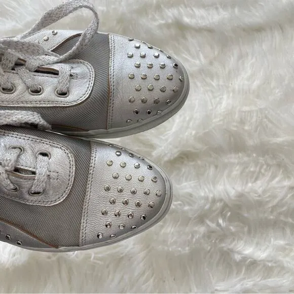 Stuart Weitzman | Women’s Silver Mesh Studded Studs Embellished Sneakers Shoes 7