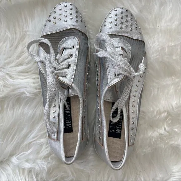 Stuart Weitzman | Women’s Silver Mesh Studded Studs Embellished Sneakers Shoes 7